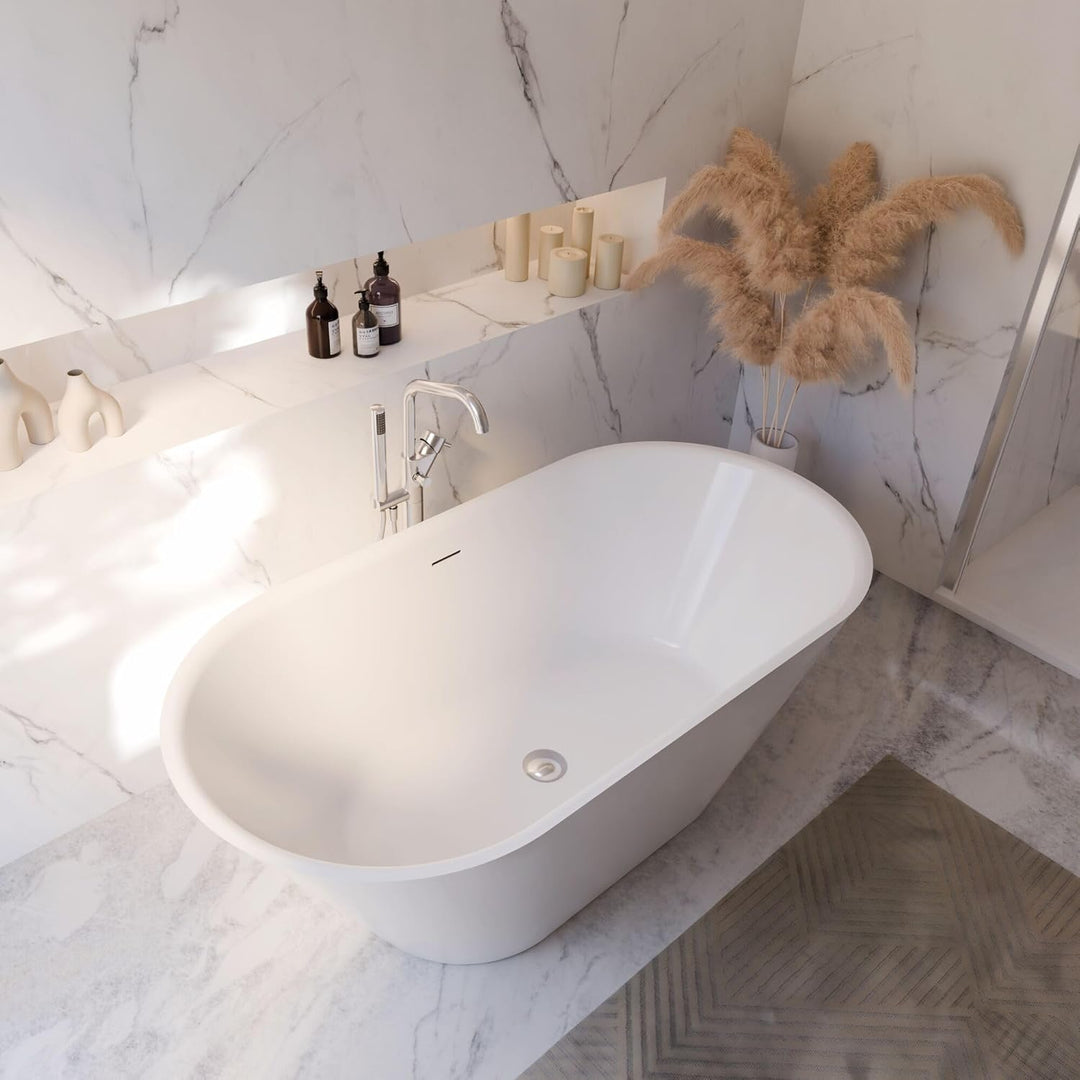 Schulte freistehende Badewanne 150 x 75 cm, hochwertiges Sanitär-Acryl Weiss, Komplettset inkl. Abla