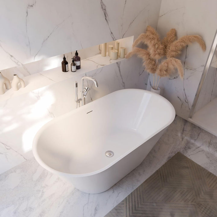 Schulte freistehende Badewanne 150 x 75 cm, hochwertiges Sanitär-Acryl Weiss, Komplettset inkl. Abla