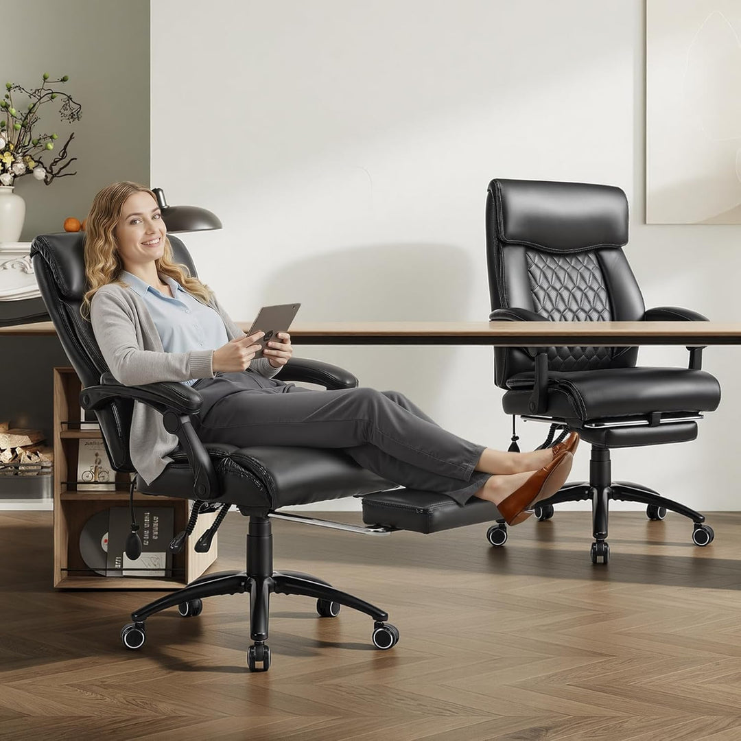 COLAMY Chefsessel Ergonomisch mit Fussstütze, Aufblasbarer Lendenstütze, 117° Kippfunktion, Gepolste