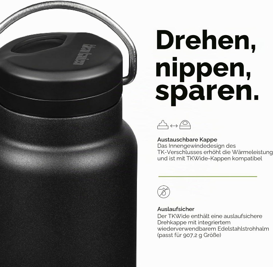 Klean Kanteen TKWide 32 oz (mit Drehverschluss) – Schwarz, Schwarz