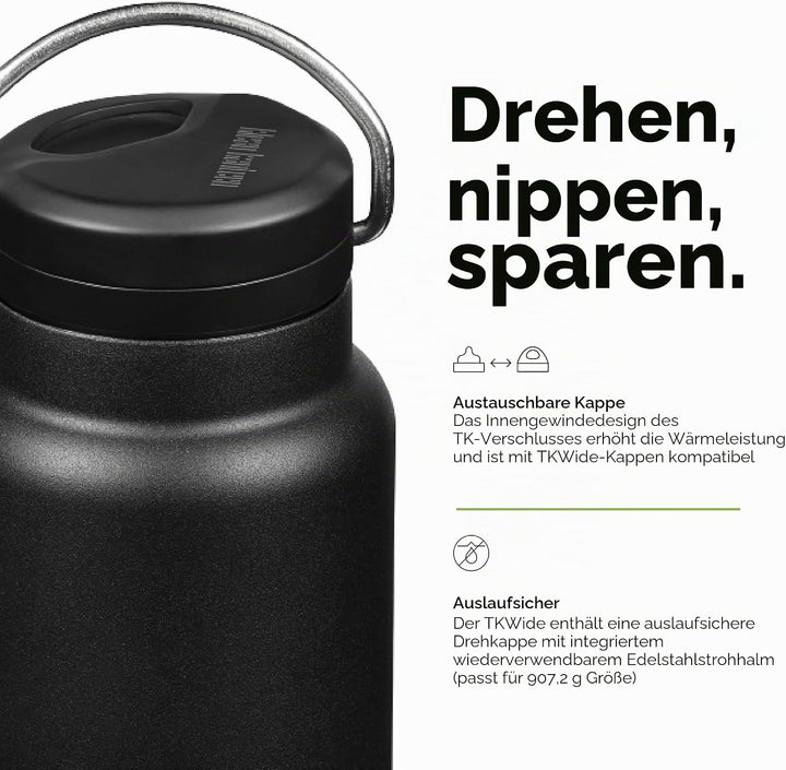 Klean Kanteen TKWide 32 oz (mit Drehverschluss) – Schwarz, Schwarz