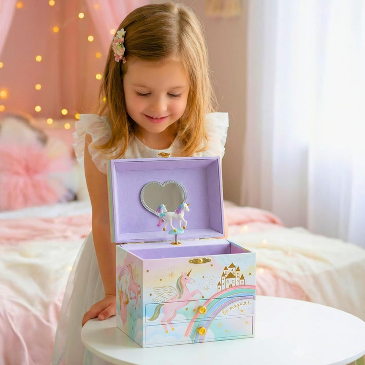 Musikalisches Einhorn-Schmuckkästchen für Mädchen – Kinderspieluhr mit drehendem Einhorn, Einhorn-Ge
