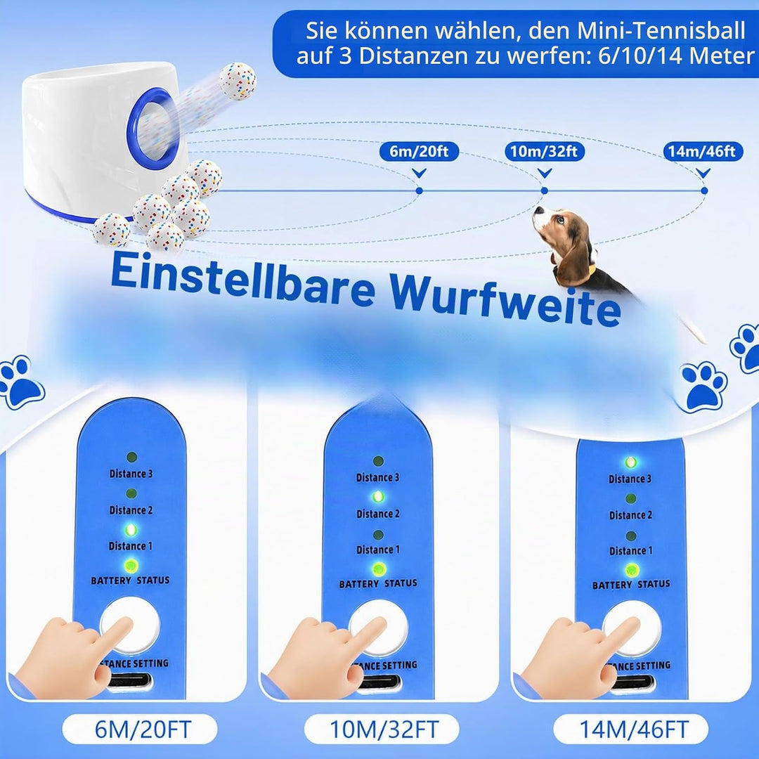 Ballwurfmaschine für Hunde, Ballmaschine Hund mit 6 E-TPU Tennisbälle, Interaktives Hundespielzeug E