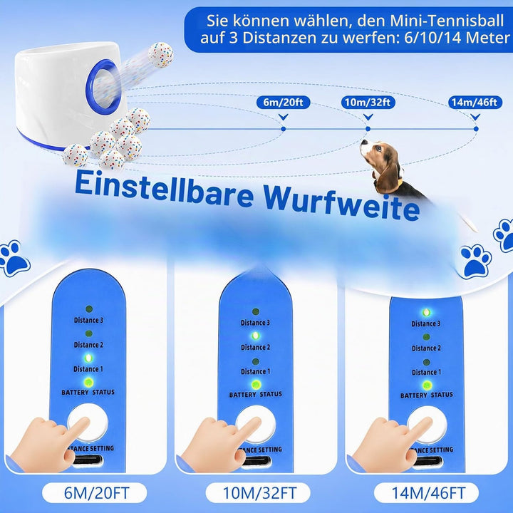 Ballwurfmaschine für Hunde, Ballmaschine Hund mit 6 E-TPU Tennisbälle, Interaktives Hundespielzeug E