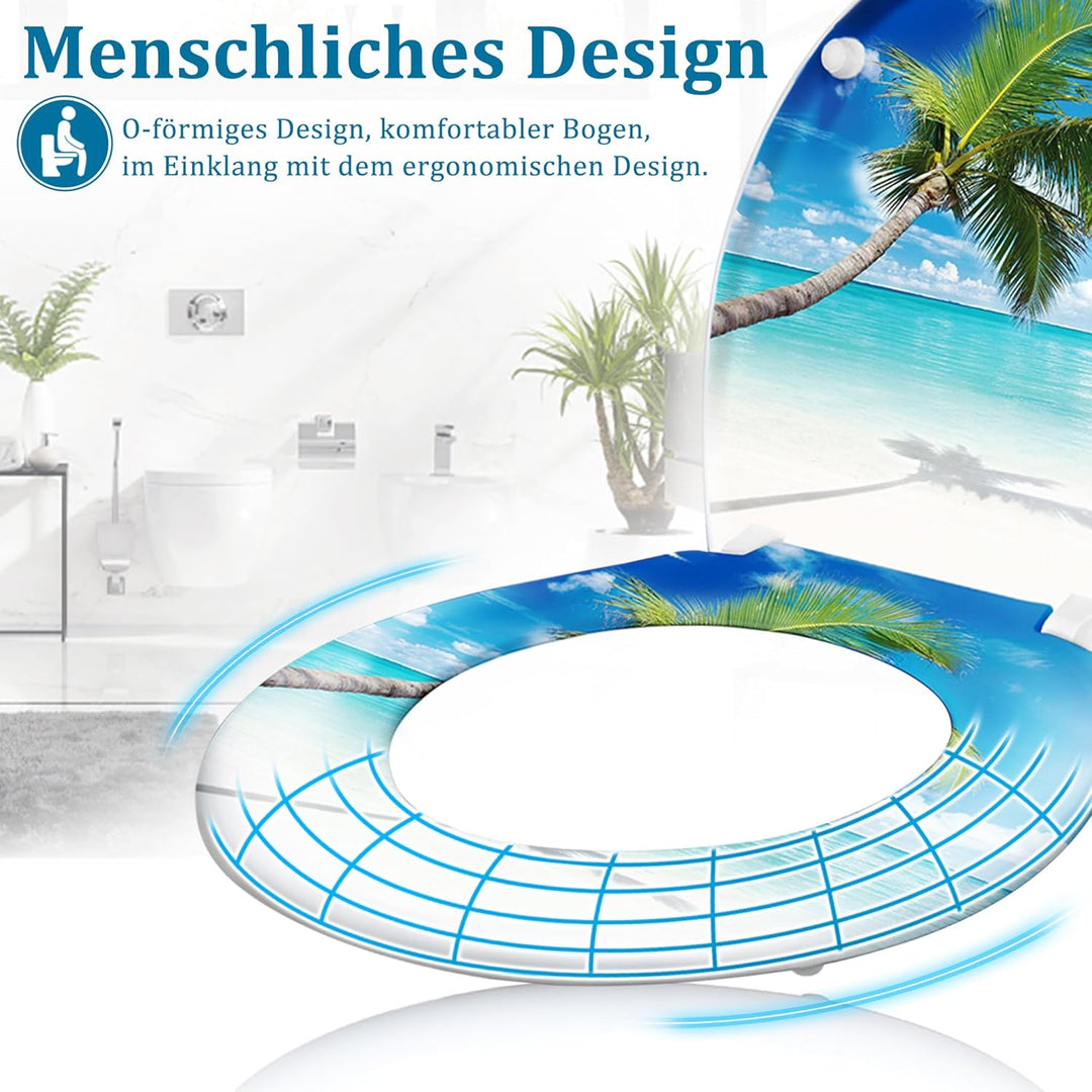 WC-Sitz Toilettendeckel mit Soft-Close, Duroplast &amp; Edelstahl, Antistatisch &amp; Antibakteriell, Abnehm