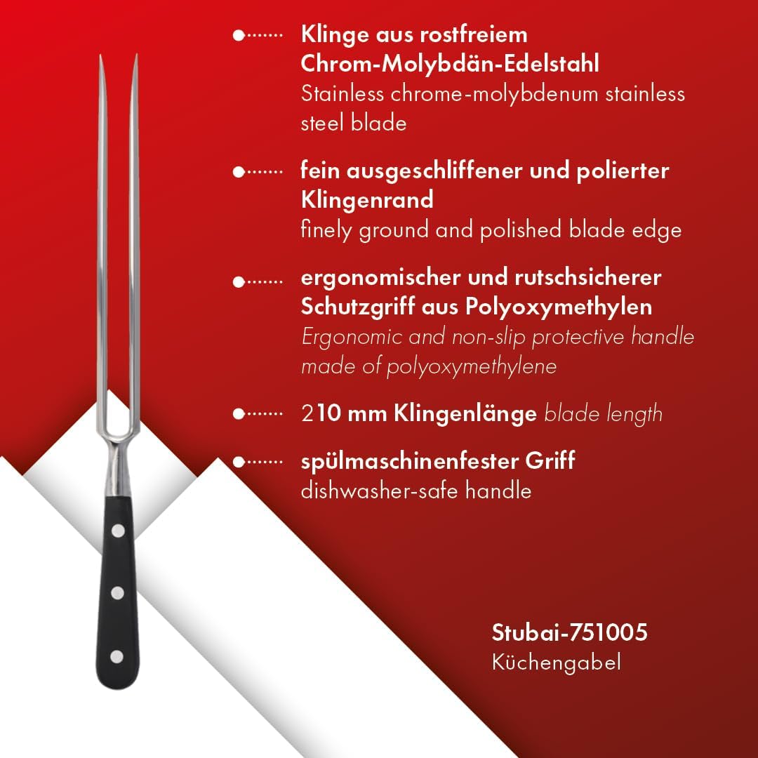 STUBAI Küchengabel | 210 mm | Fleischgabel aus einem Stück im Gesenk geschmiedet, aus Edelstahl, ros