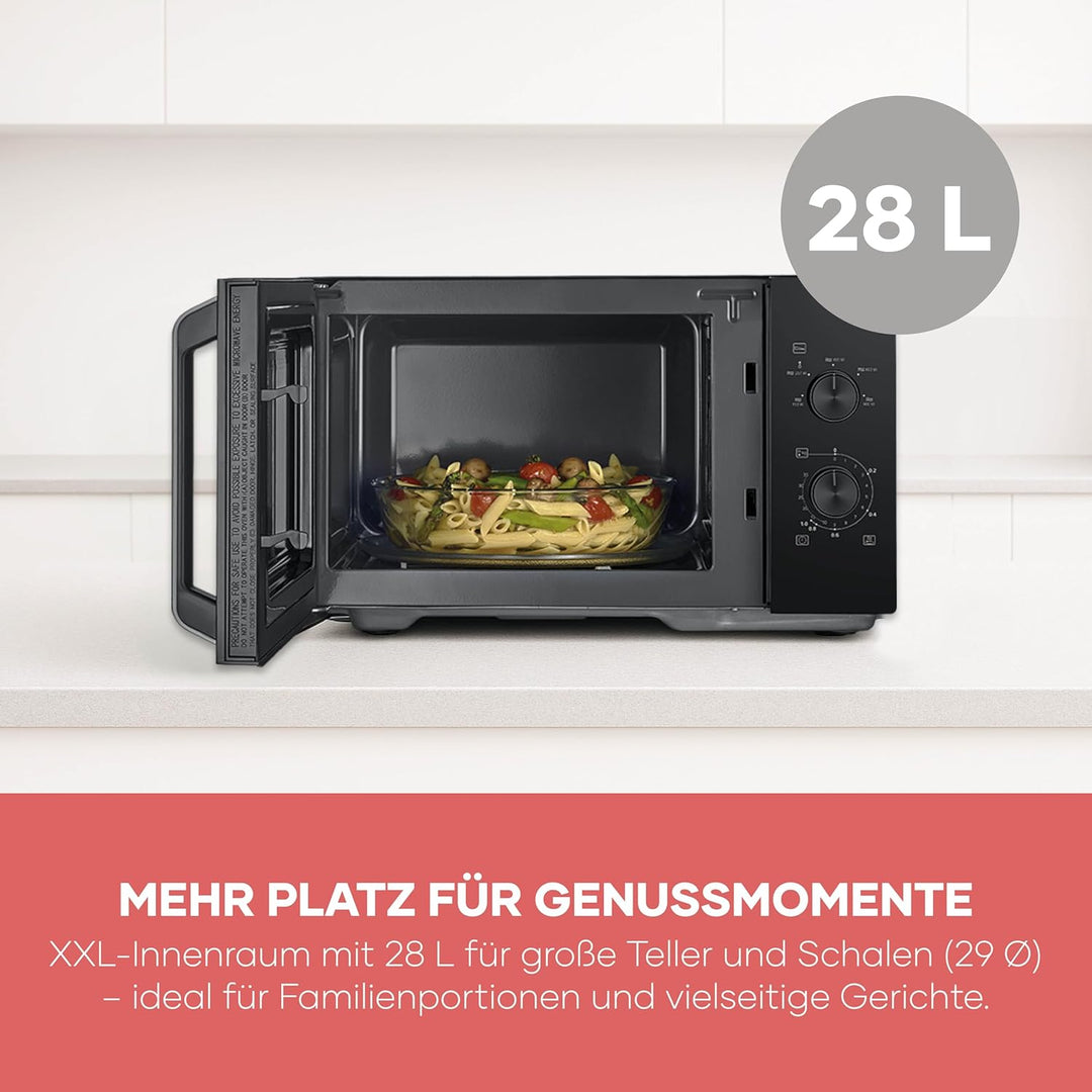Severin Mikrowelle Solo, zum Auftauen und Erhitzen, XXL Innenraum, 28 L, Mikrowellengerät mit heraus