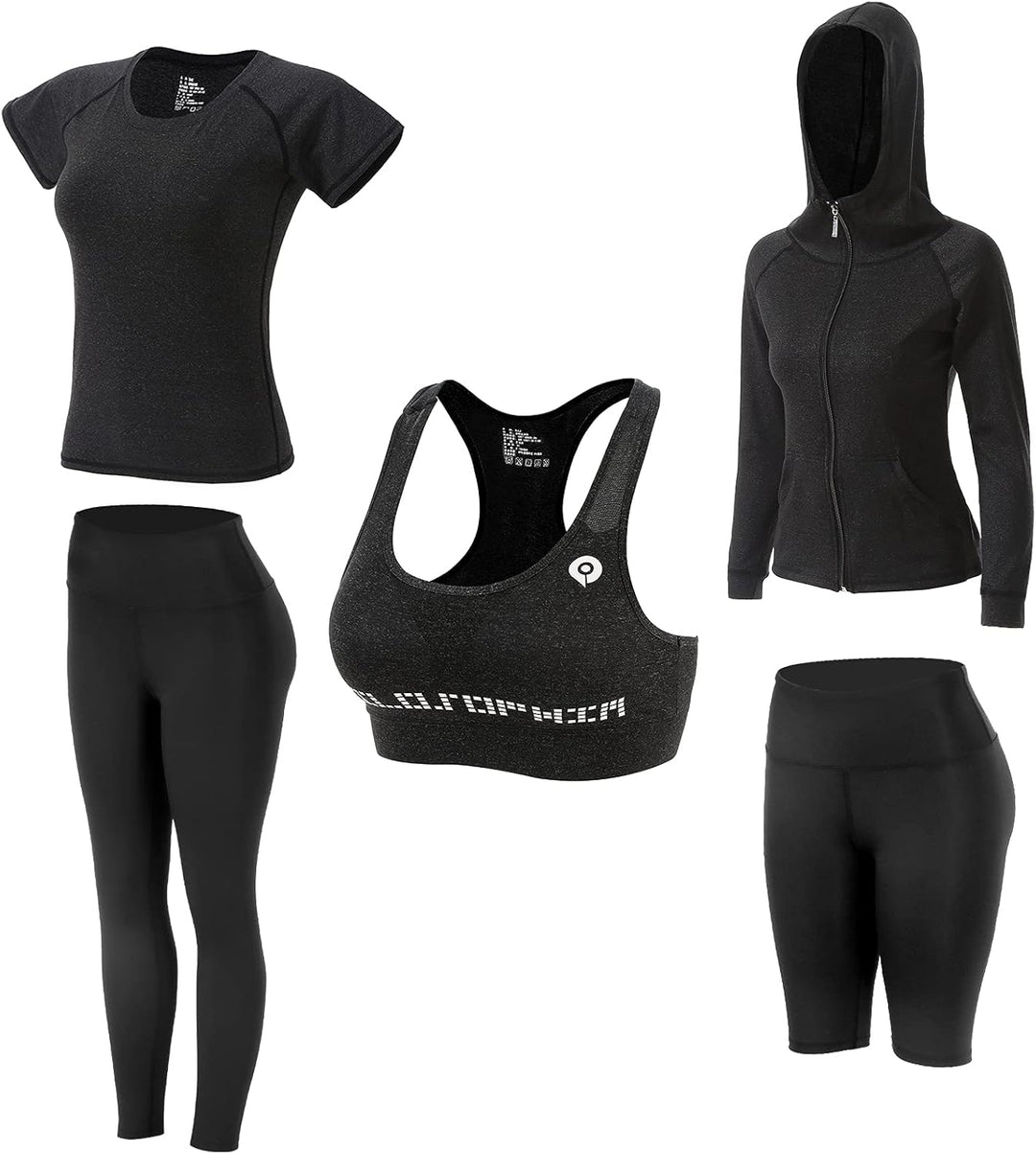 JULY'S SONG Yoga Kleidung Anzug 5er-Set Trainingsanzug Laufbekleidung Gym Fitness Kleidung L Grau Up