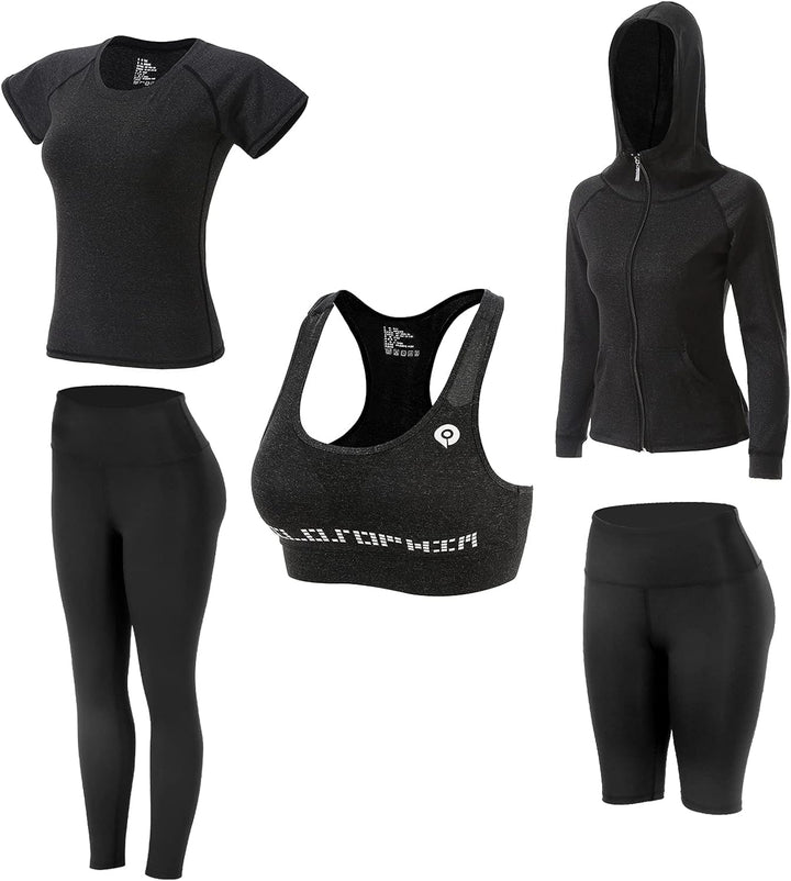 JULY'S SONG Yoga Kleidung Anzug 5er-Set Trainingsanzug Laufbekleidung Gym Fitness Kleidung L Grau Up