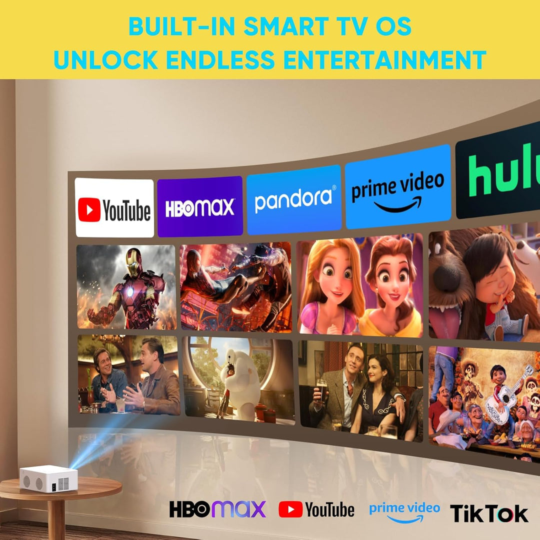 Smart Beamer mit Android OS, Mini Beamer WiFi6 Bluetooth5.2 Full HD 1080P Tragbarer Outdoor/Heimkino