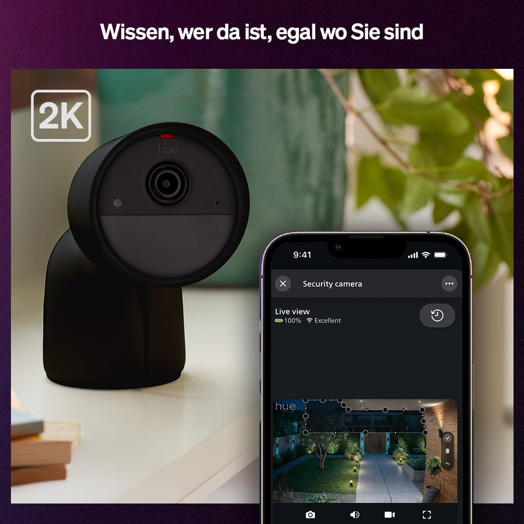 Philips Hue Secure Desktop-Überwachungskamera, Aussenkamera mit 2K-Videoauflösung, Videoüberwachung