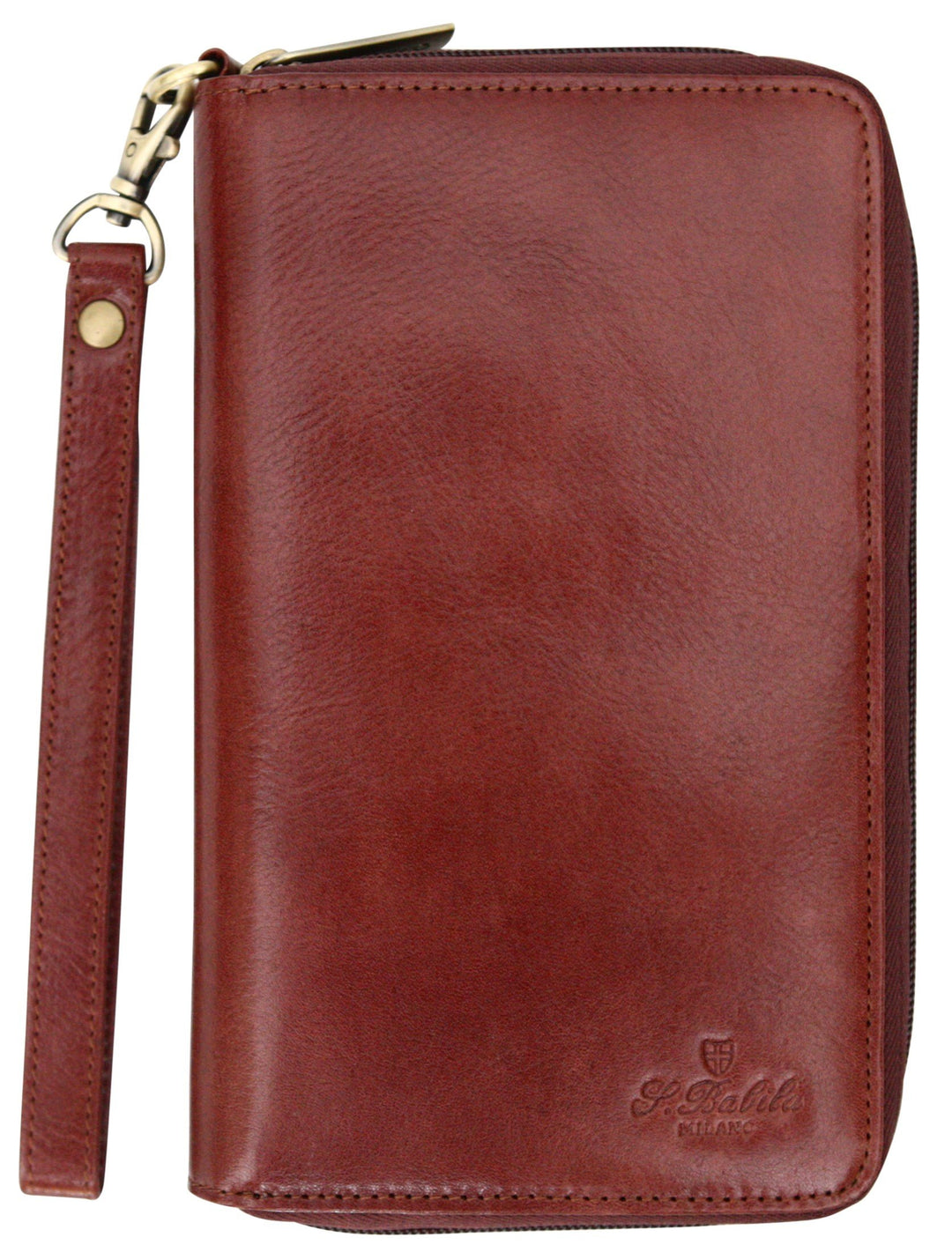 Herren Reisegeldbörse - Reisepasshülle mit Kartenfächern - als Handgelenktasche Geeignet - Cognac