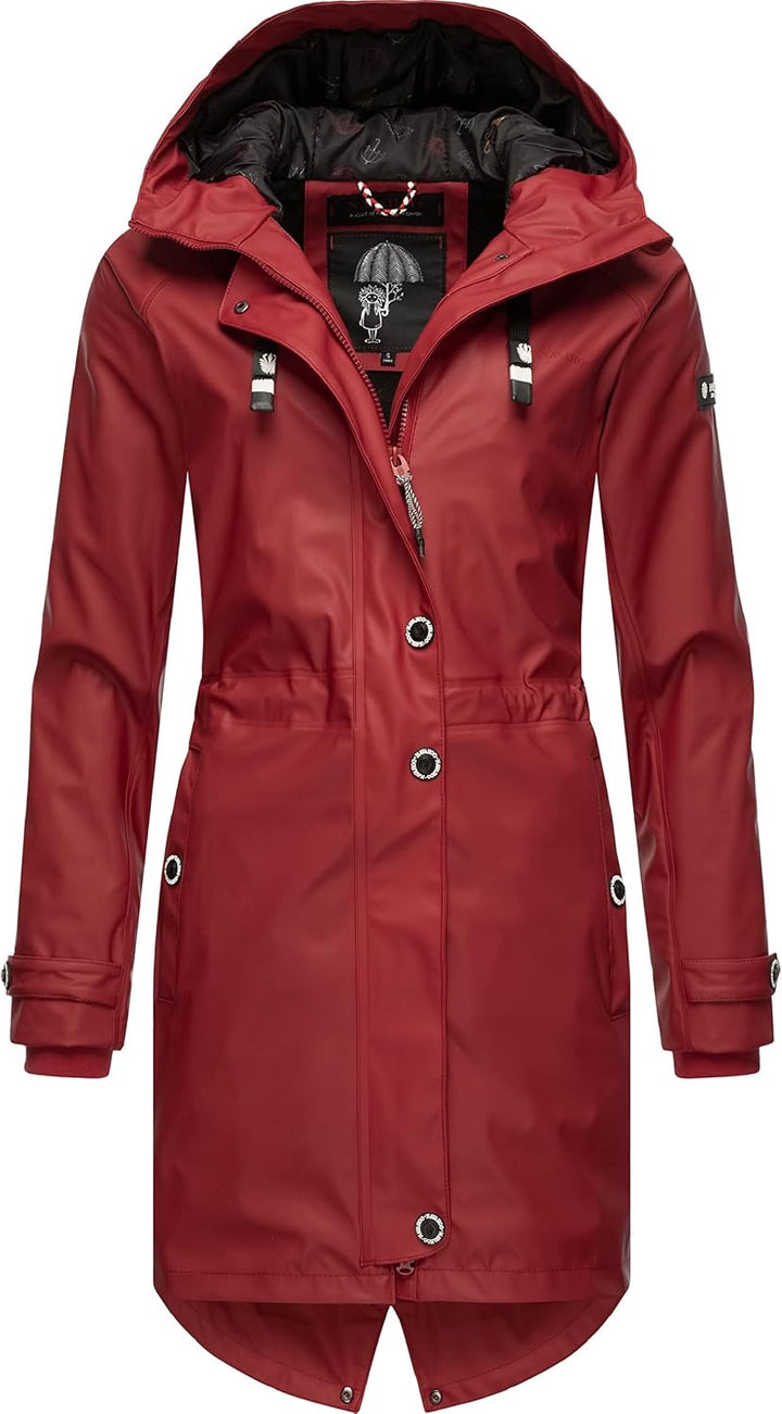 Navahoo Damen Übergangsjacke Regenmantel wasserdicht lang warm gefüttert mit Kapuze Rainy Flower XS-
