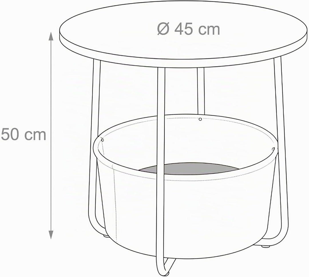Relaxdays Beistelltisch, runder Couchtisch, mit Stoffkorb, HD 50x45 cm, Kaffeetisch Wohnzimmer, MDF