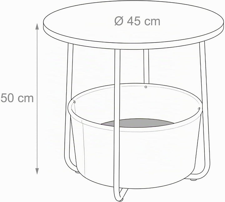 Relaxdays Beistelltisch, runder Couchtisch, mit Stoffkorb, HD 50x45 cm, Kaffeetisch Wohnzimmer, MDF