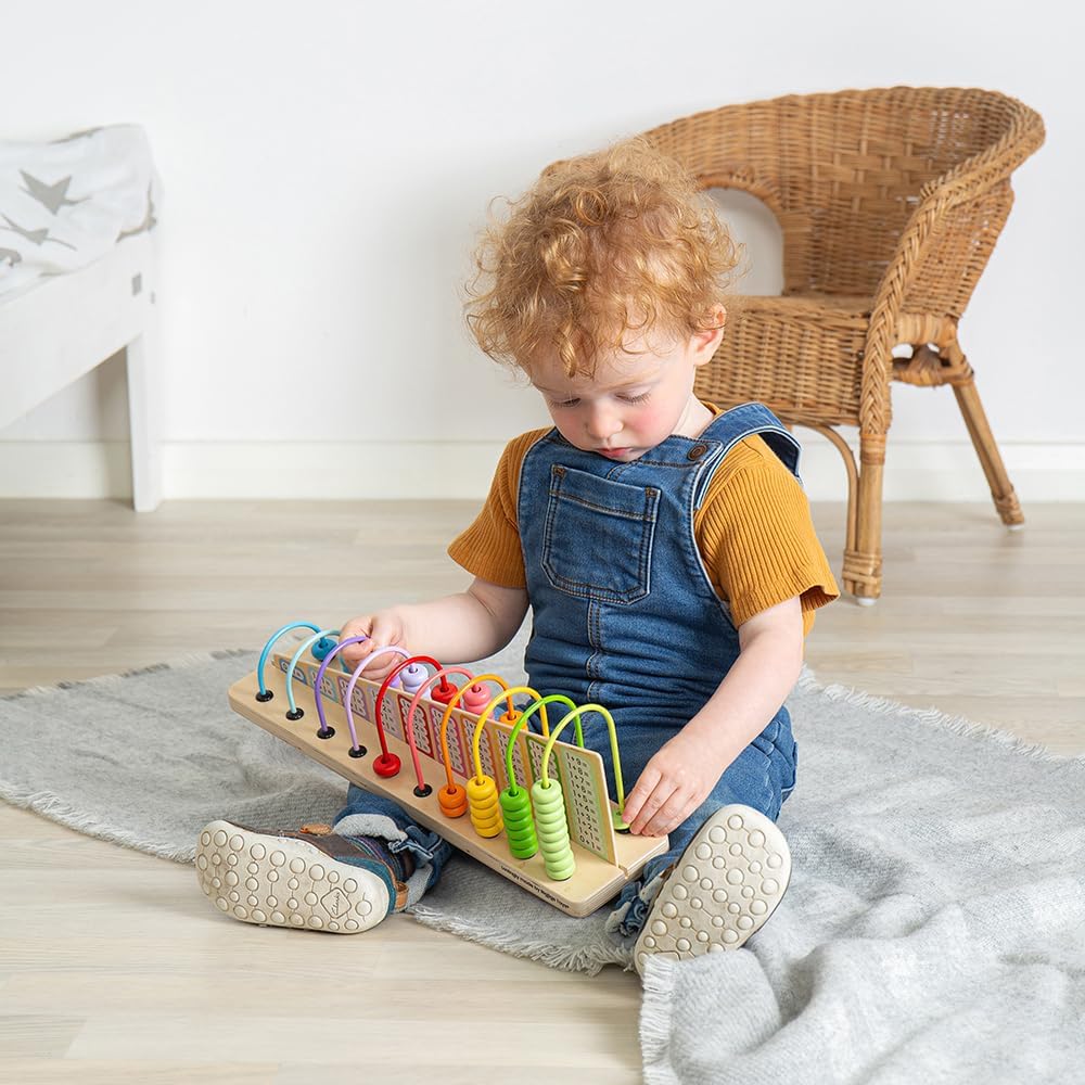Bigjigs Toys Rainbow Counting Abacus (56 Piece) - Learn Addition & Subtraction, Wooden Numbers & Mat