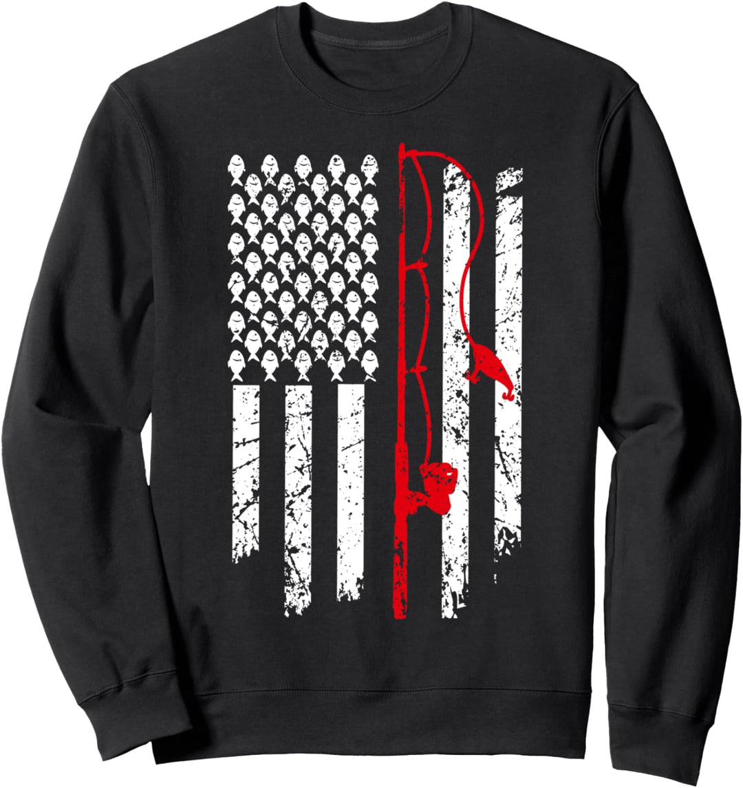 US American Flag Bass Fishing Pole Patriotic Gift USA Flag Sweatshirt