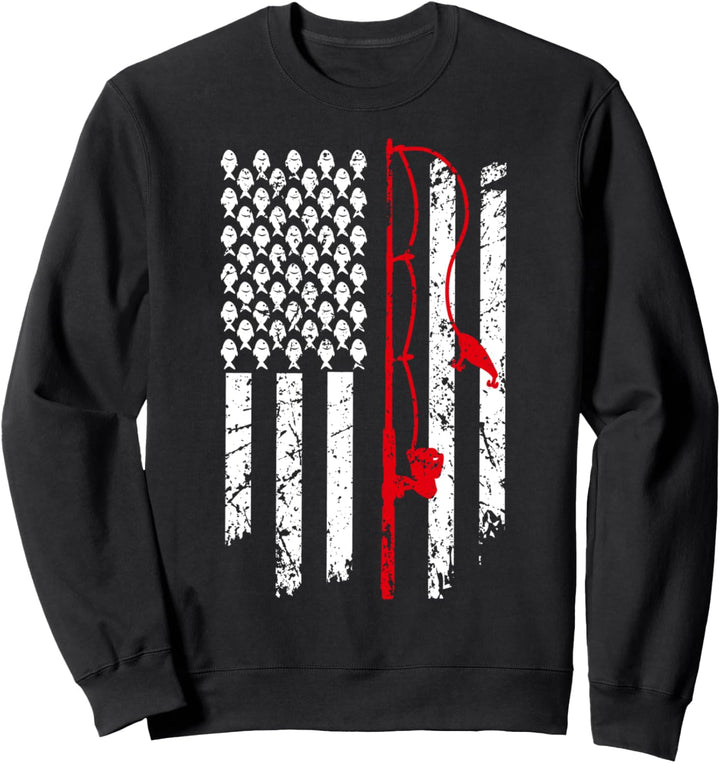 US American Flag Bass Fishing Pole Patriotic Gift USA Flag Sweatshirt