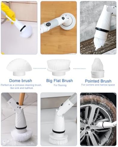 FAOKZE Elektrische Reinigungsbürste,Electric Spin Scrubber Schnurlos mit 6 Austauschbaren Bohrbürste