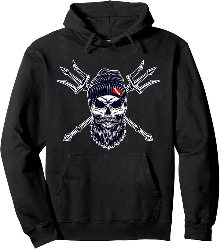 Hipster Taucher TotenKopf mit Bart Mütze und Dreizäcke Pullover Hoodie