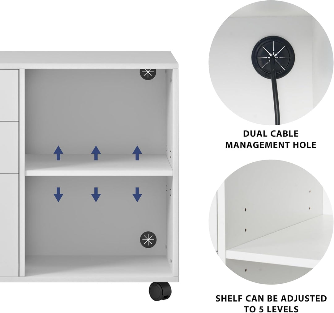 sogesfurniture Aktenschrank, Mobiler Büroschrank mit 2 offenen Fächern und 3 Schubladen, Mehrzwecksc
