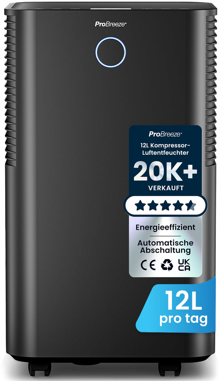 Pro Breeze Luftentfeuchter 12L in 24h Entfeuchtungsleistung - Luftentfeuchter elektrisch mit Feuchti