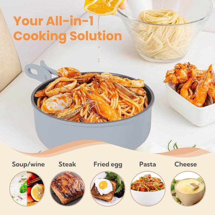 ENFRIFAM Elektrischer Hot Pot Topf, Tragbar Kochtopf Set mit töpfe und Bratpfanne mit Klappgriff für