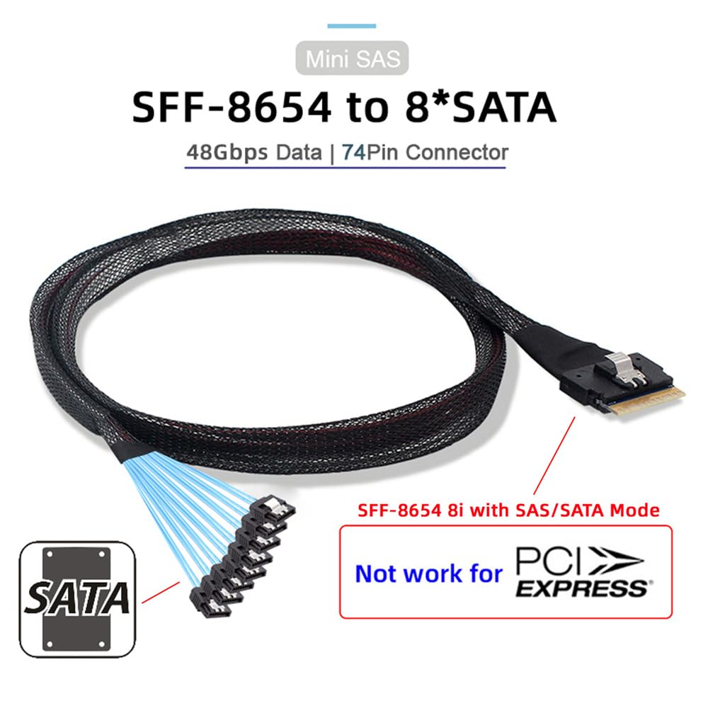 cablecc SAS 4.0 Slimline SFF-8654 8i 74pin Host Raid auf 7pin 8 SATA Zielfestplatten-Fanout-Raid-Kab