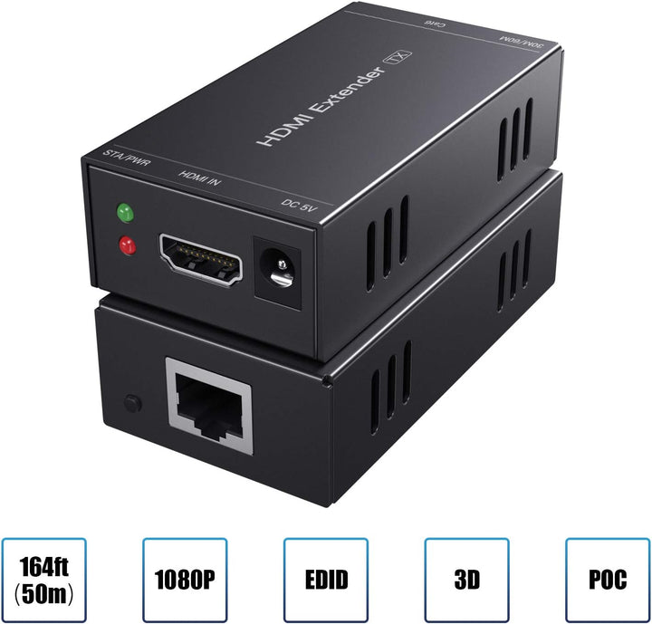 PWAYTEK HDMI Extender 1080p@60Hz, 3D, über Single Cat5e/Cat6/Cat 7 Kabel Full HD unkomprimiert Übert