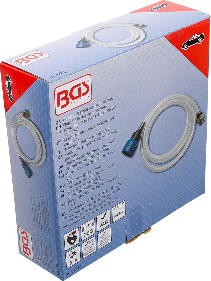 BGS 1402 | Getriebeöl-Befüllschlauch für VAG | 2 m | mit Adapter für 1 Liter Ölgebinde