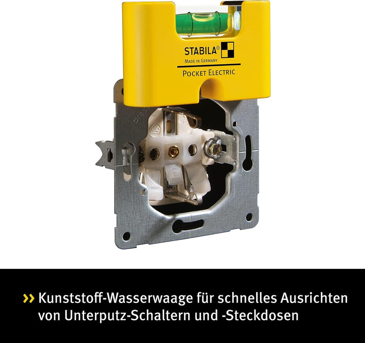 STABILA Mini-Wasserwaage Pocket Electric mit Gürtel-Clip, 7 cm, starker Seltenerd-Magnet, 1 Horizont