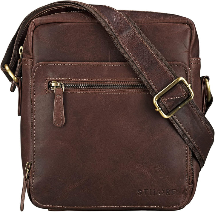 STILORD 'Nathan' Umhängetasche Herren Leder klein braun Vintage Herrentasche 10,1 Zoll Tablettasche