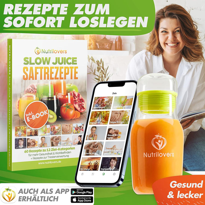 NUTRI-PRESS Slow Juicer Obst & Gemüse Entsafter Saftpresse elektrisch, 2 Einfüllöffnungen, Sehr Leis