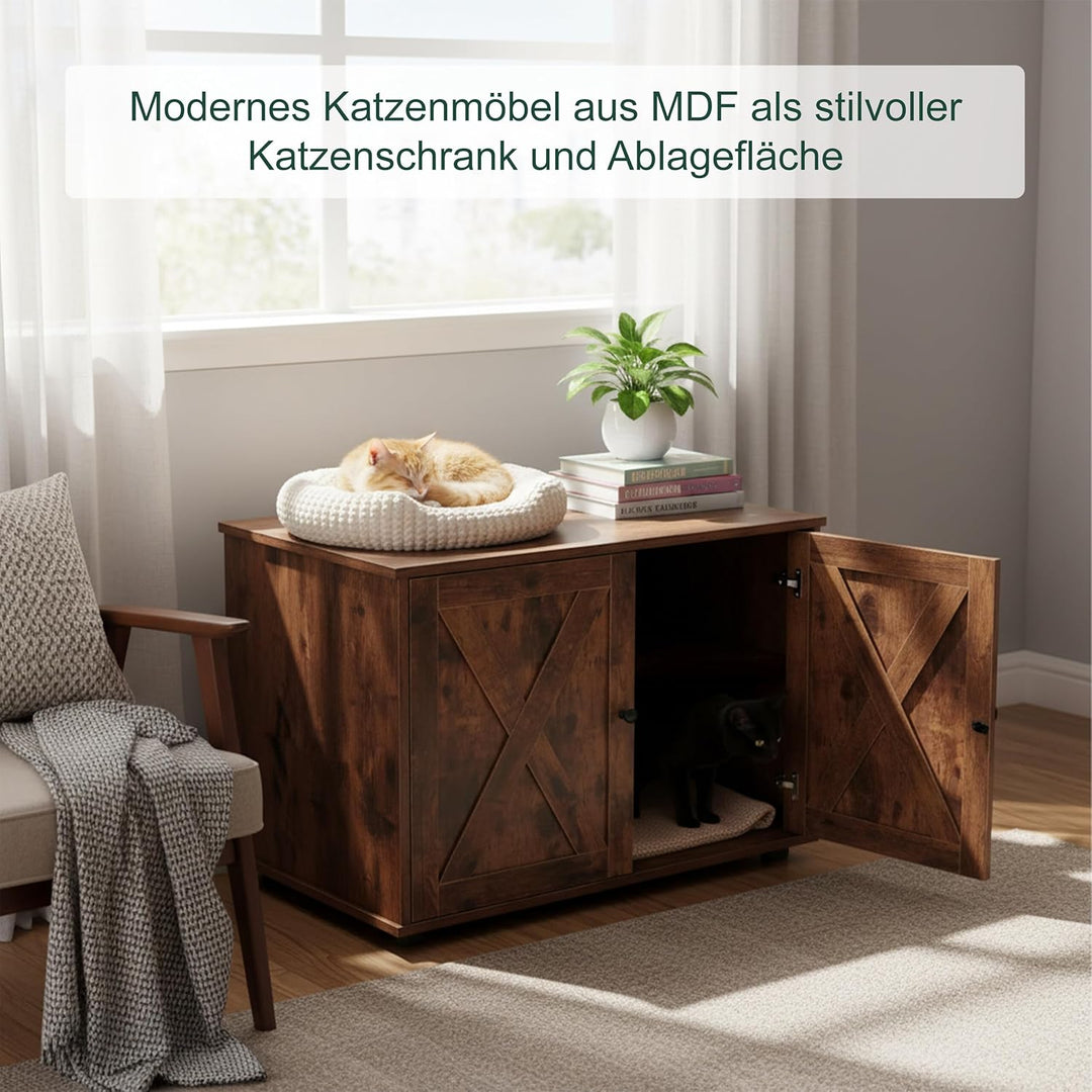 Relaxdays Katzenschrank für Katzentoilette, Trennwand, Eingang, Katzenklo verstecken, HBT: 50x80x53
