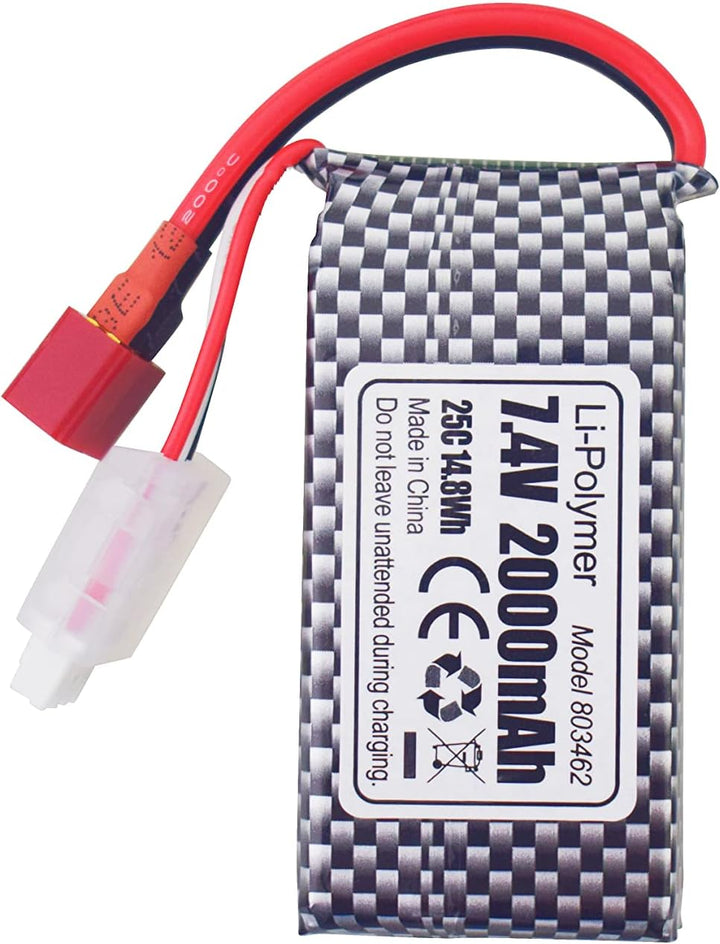 2PCS 7,4V 2000mAh T-Stecker Lithium-Akku + 2-in-1-Ladegerät für 9200 9200E HB101 200E 9202E 9203E 92