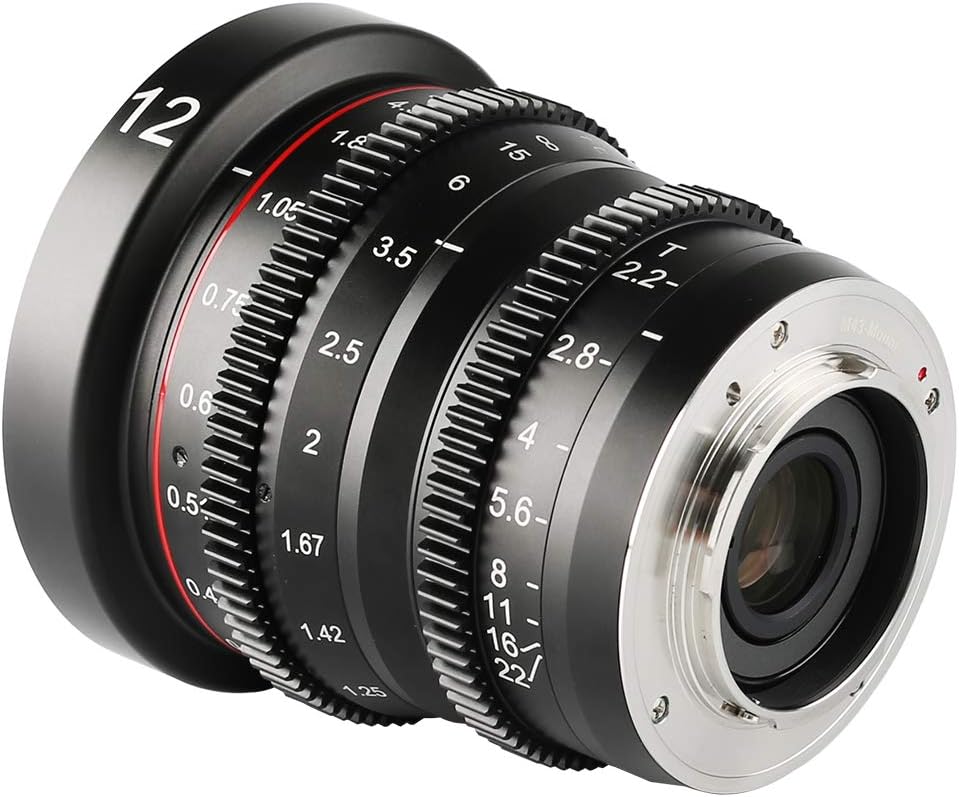 MEKE 12mm T2.2 grosse Blende, manueller Fokus, niedrige Verzerrung, 4K Mini-Cine-Objektiv für Micro