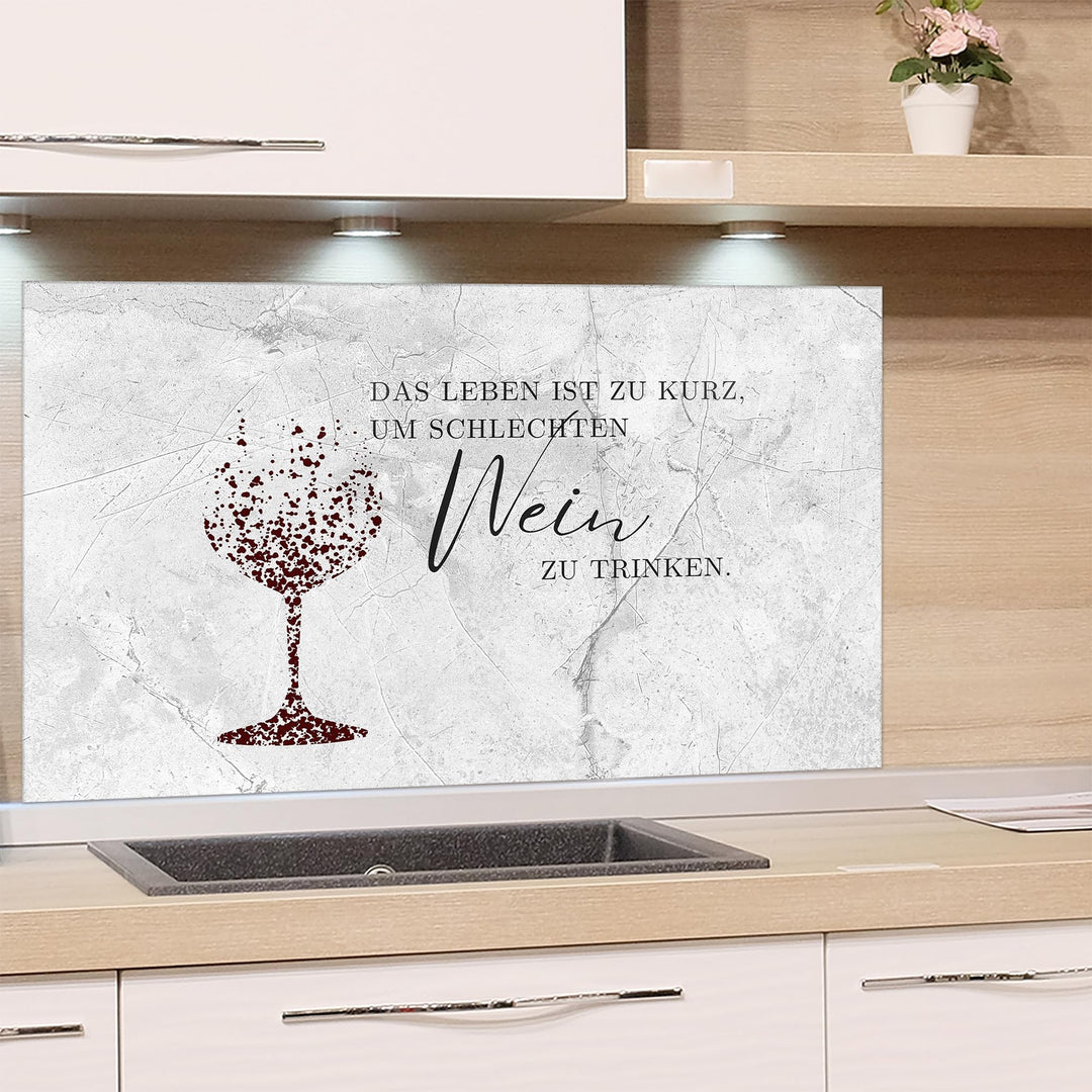 GRAZDesign Spritzschutz Küchenrückwand Glas Küche für Herd & Küchenspüle, Wein mit Spruch grau | Gla