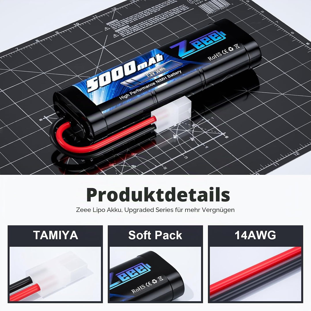 Zeee RC NiMH Akku 7,2V 5000mAh RC Auto RC LKW HPI Losi Kyosho Hobby für RC Cars Aeroplane Helicopter