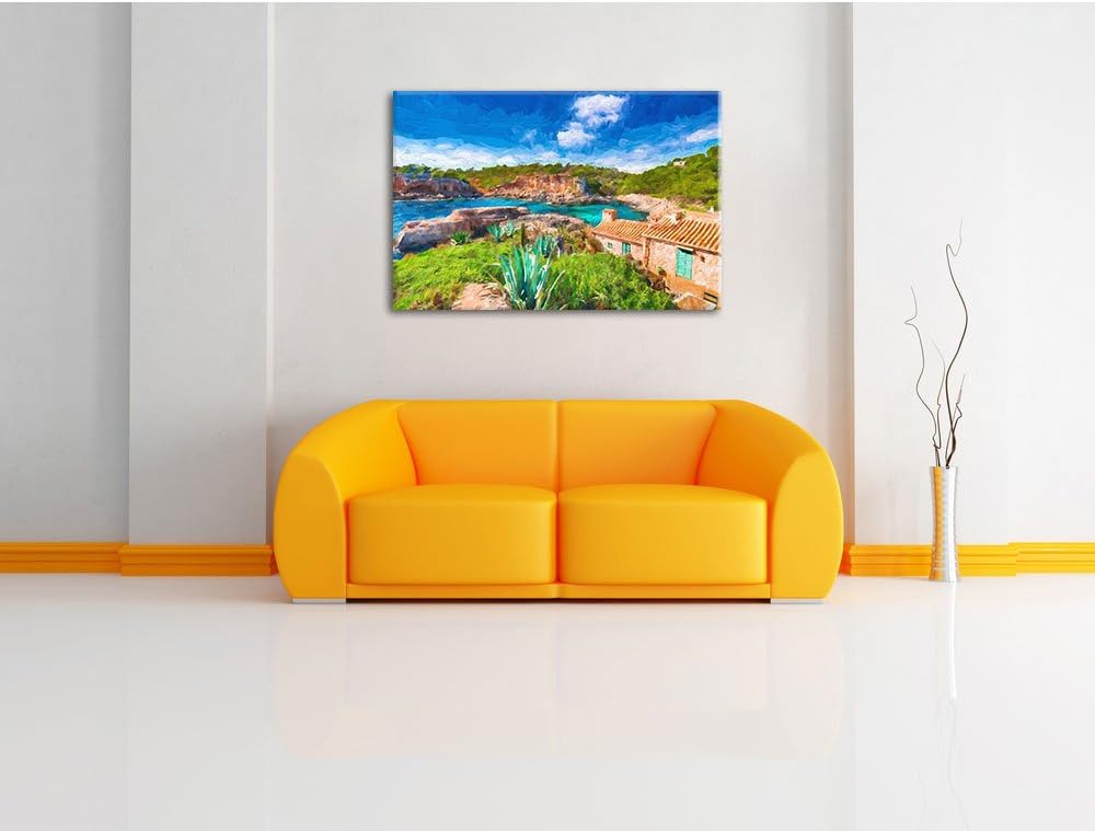 Pixxprint Ferienhaus an der spanischen Küste als Leinwandbild/Grösse: 100x70 cm/Wandbild/Kunstdruck/