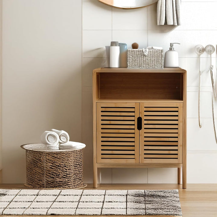 Badezimmerschrank Bambus Badregal Badschrank mit 3 Ablagen 81 x 65 x 31 cm Natural