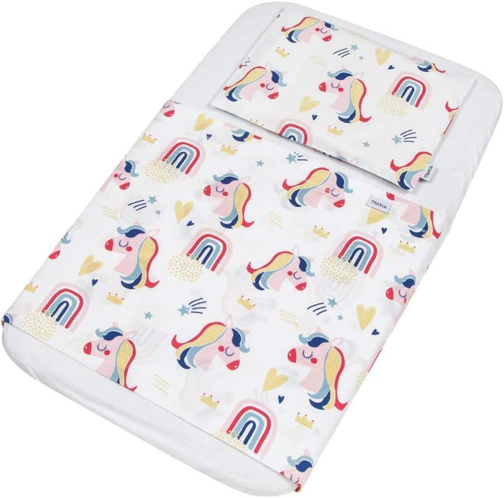 FlyIdeas Spannbettlaken für Beistellbett 90x55 cm, 3 STK - Mit Oberer Laken und Kissenbezüge für Bab
