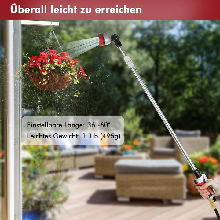 RESTMO Langer Teleskop Giessstab 92-152 cm, Lang Gartenbrause Metall mit 180° schwenkbaren Kopf, 7 S