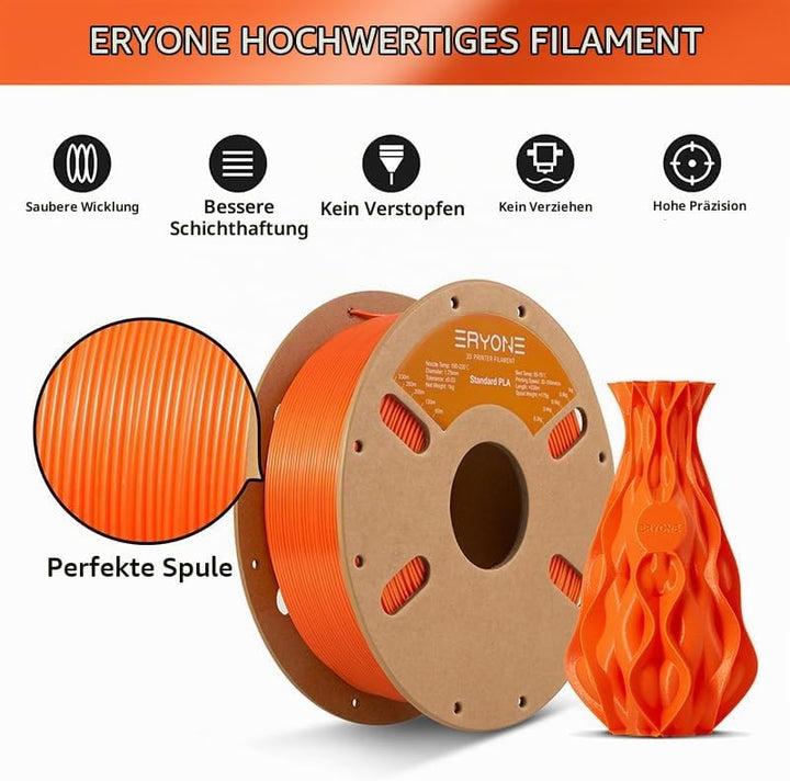 ERYONE PLA Filament 1.75 mm, 3D-Drucker Filament PLA, 0,03 mm, 1 kg/Spule, Orange C-Regular-Orange,
