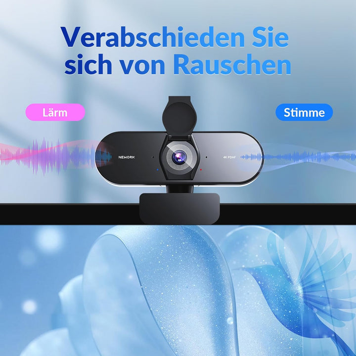 4K Webcam Mit PDAF & CDAF Dual-Autofokus, Ultra HD 4K, 2 Rauschunterdrückungs-Mikrofone, Automatisch