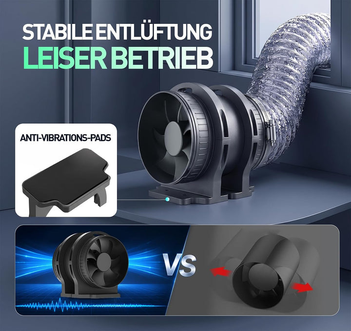 Bidirektionaler Rohrventilator 100mm mit 6 Stufen, Fernbedienung – Leise Rohrlüfter mit Überhitzungs