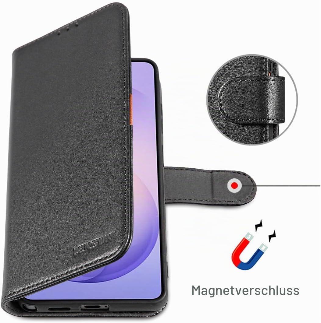 LENSUN Echtleder Hülle für Samsung Galaxy S26 Ultra, Handyhülle [Echtes Leder] [Kartenfach] [RFID Sc