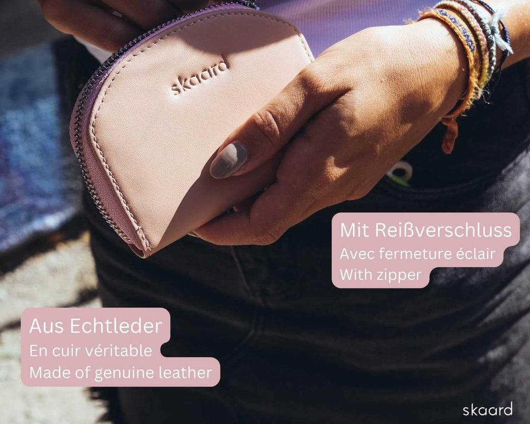 skaard Kleine Geldbörse Damen aus rosa Echtleder, Mit Toddel und RFID Schutz