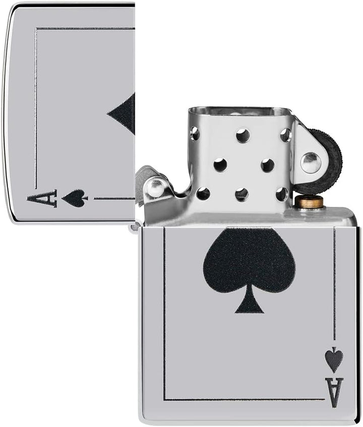 Zippo Sturmfeuerzeug - Modell Ace of Spade - High Polish Chrome Finish mit Color Image - Nachfüllbar