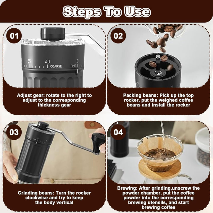 Kaffeemühle Manuell mit 40 Verstellbarer Mahlgrad, 30g Kapazität Manuelle Mini-Kaffeemühle, Hochpräz