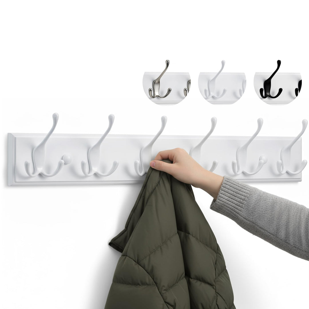 LARHN Garderobenhaken Weiss - Garderobenleiste Weiss mit 6 Haken - 59 cm - Kleiderhaken Wand - Wandg